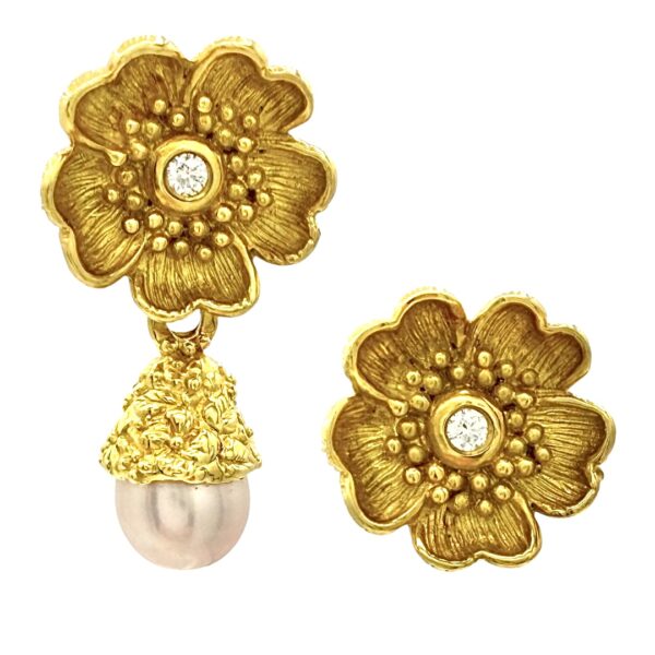 Pearl and Diamond Flower Earrings
