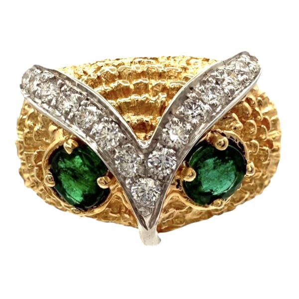 Diamond and Emerald Owl Ring