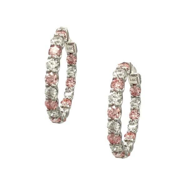 White and Pink Lab Diamond Hoop Earrings