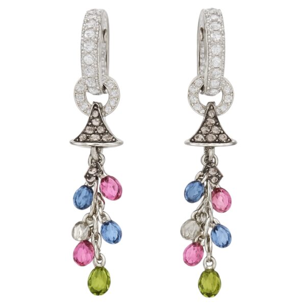 Multi Color Sapphire and Diamond Earrings