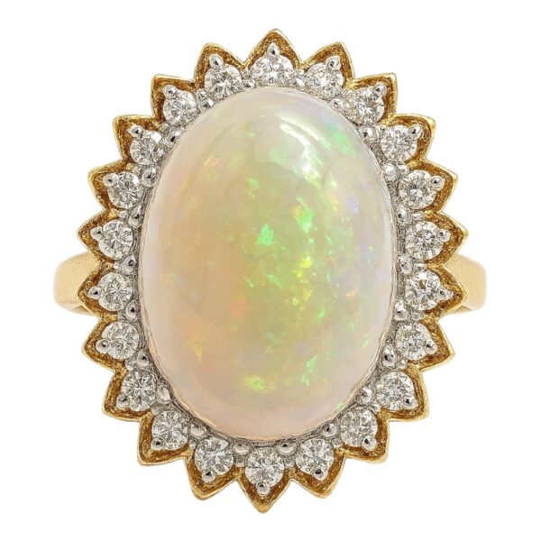 White Opal and Diamond Ring