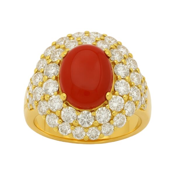18K Coral and Diamond Ring