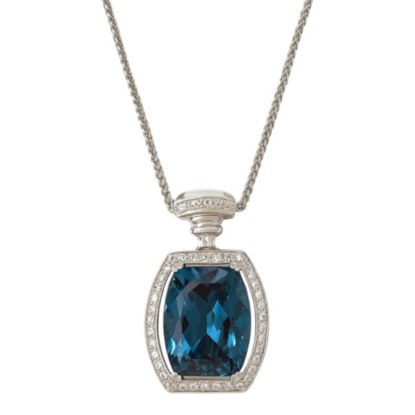 14K London Blue Topaz and Diamond Pendant