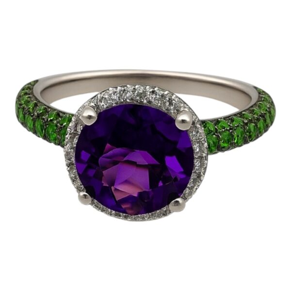 Crivelli Amethyst Diamond and Tsavorite Ring