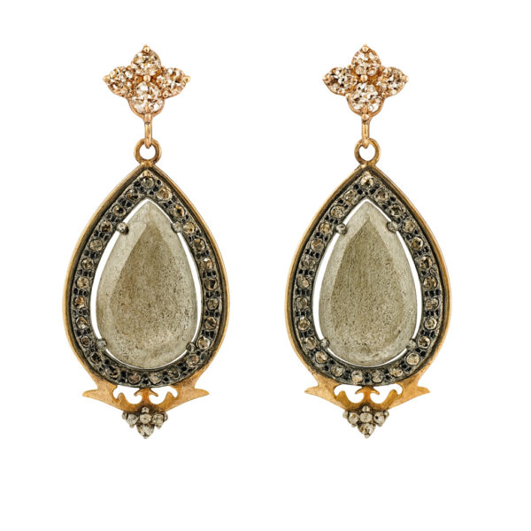 Labradorite Diamond and Sapphire Earrings