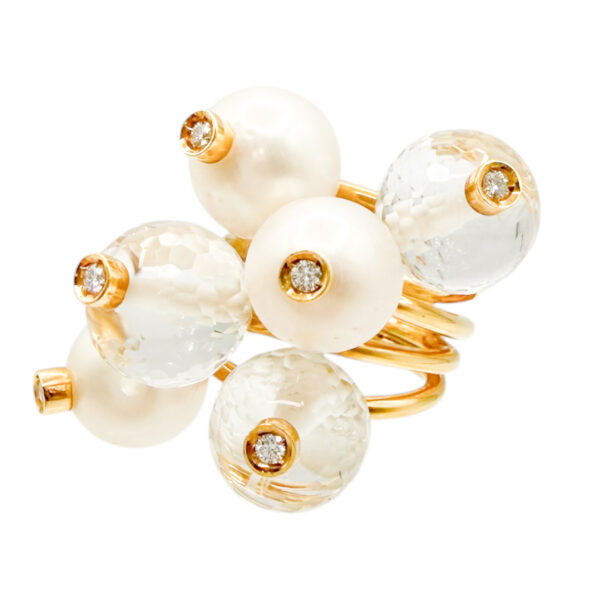 Pearl Quartz and Diamond Ring