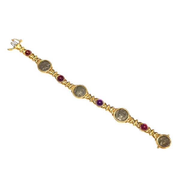 Ancient Roman Coin and Multi-Stone Bracelet