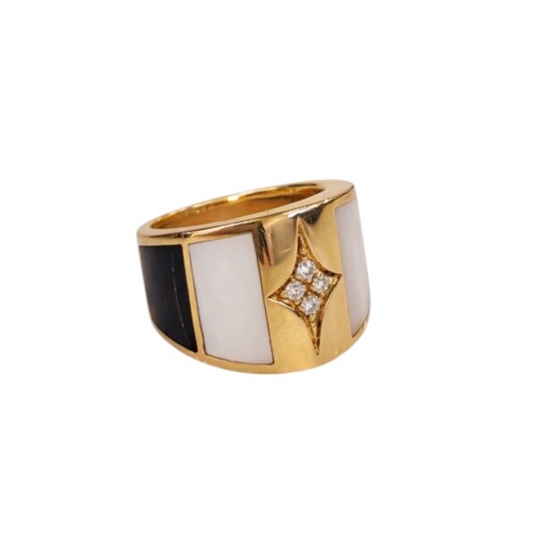Italian Diamond Onyx and Mother of Pearl Ring