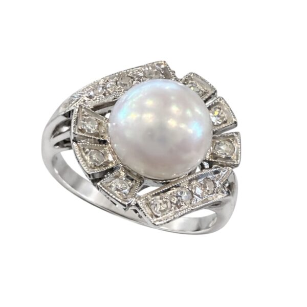 1950's Akoya Pearl and Diamond Ring