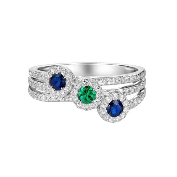 Italian Gold Diamond and Multi Color Stone Ring