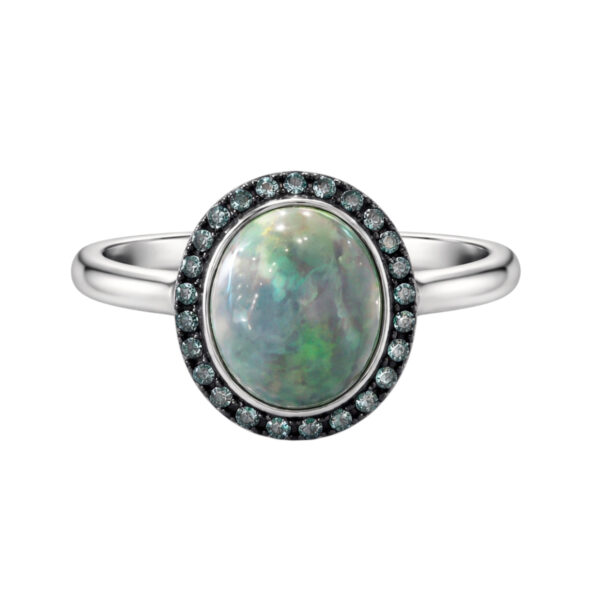 Boulder Opal and Blue Diamond Ring