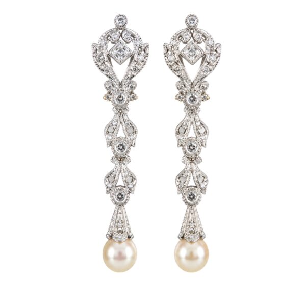 Victorian Pearl and Rose Cut Diamond Earrings