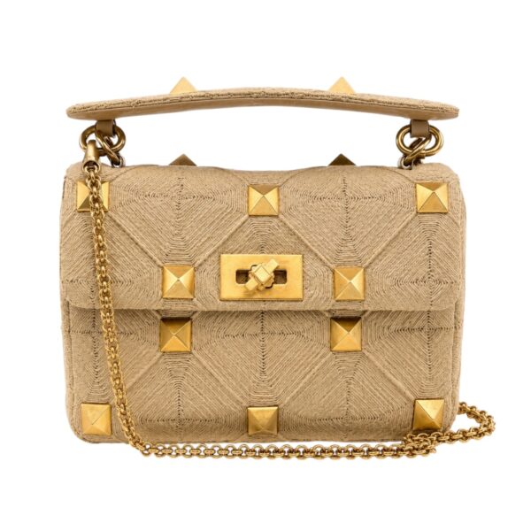 Valentino Roman Stud Raffia Shoulder Bag