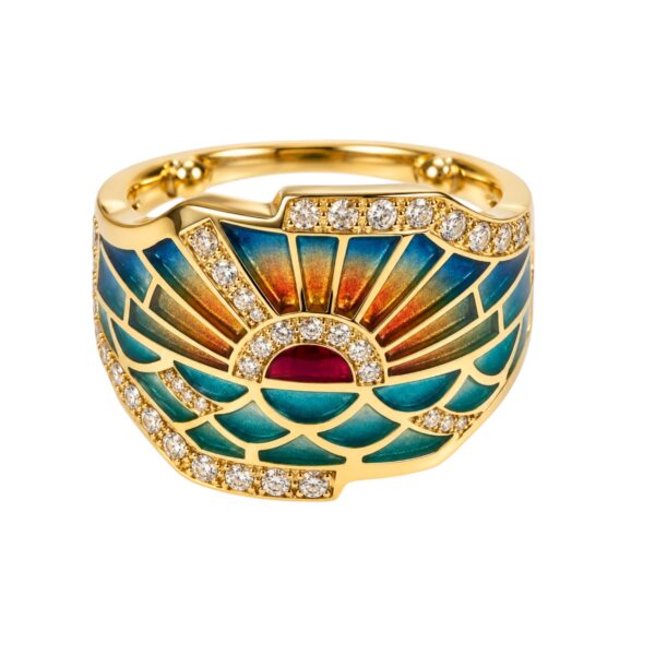 Plique a Jour Diamond Ring