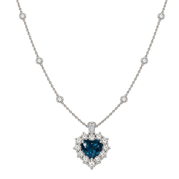 London Blue Topaz and Diamond Heart Necklace