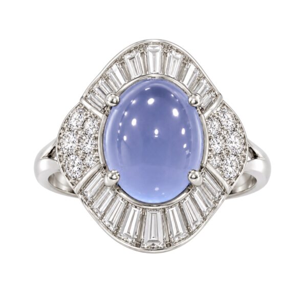 Cabochon Chalcedony and Diamond Ring