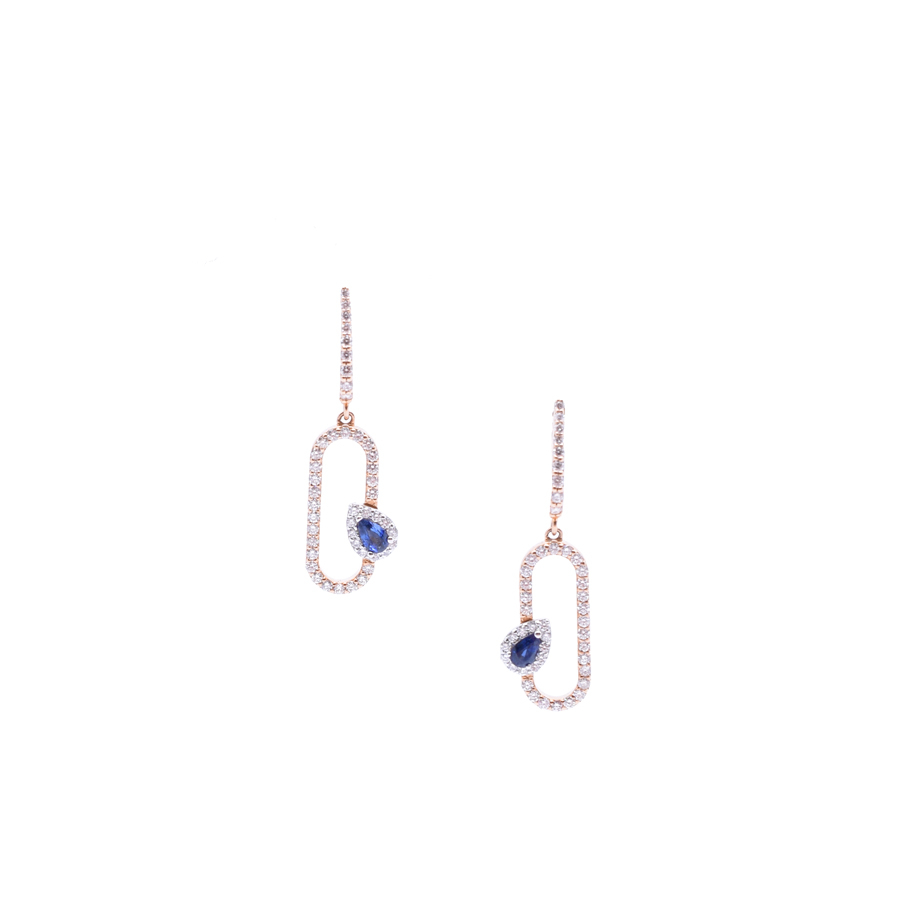unsigned-18k-rose-gold-diamond-sapphire-pear-oval-earrings