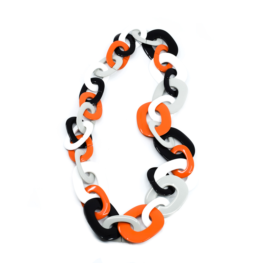 hermes-orange-black-white-grey-wood-chain-necklace