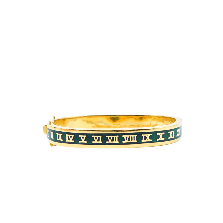 unsigned-18k-yellow-gold-green-enamel-roman-numeral-bracelet-1