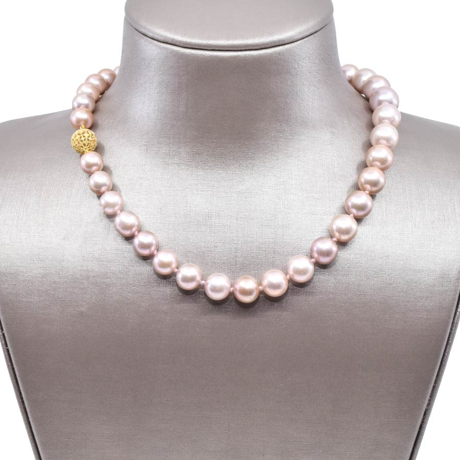 unsigned-18k-yellow-gold-ball-pink-pearl-necklace-1