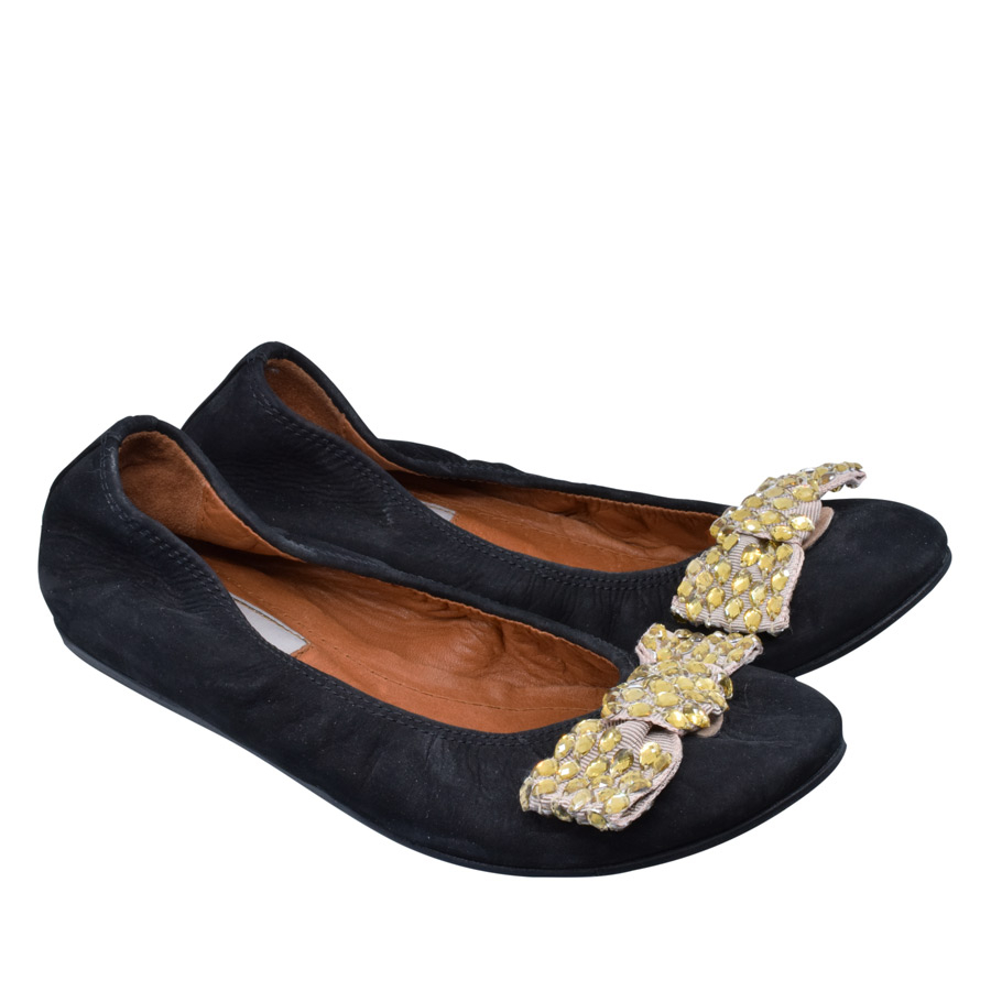 lanvin-black-suede-jeweled-bow-flats