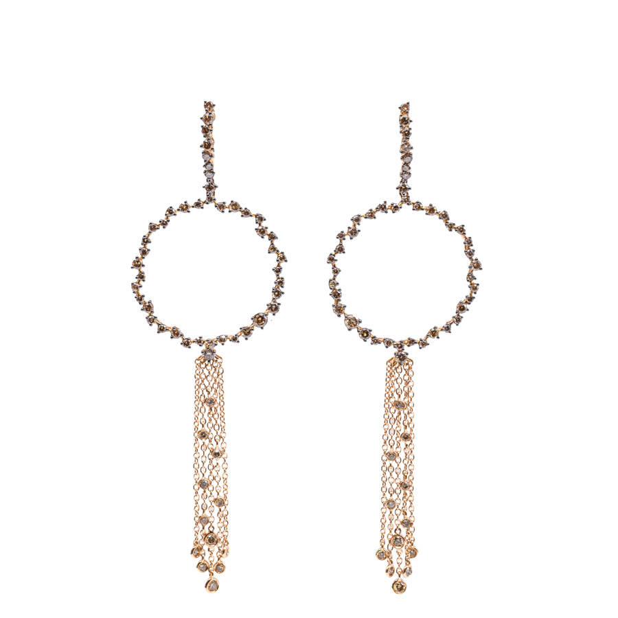 unsigned-18k-pink-gold-circle-diamond-strand-dangle-earrings-1