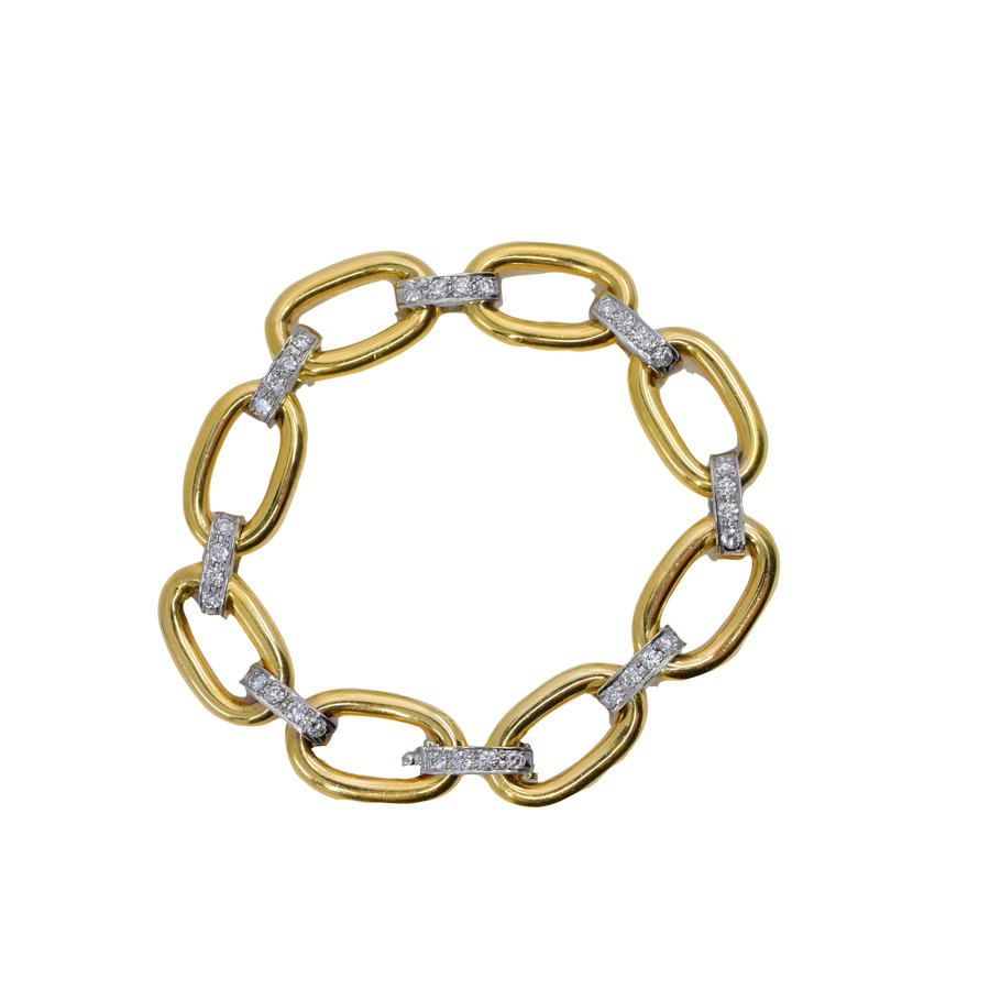 unsigned-14k-yellow-white-gold-diamond-link-vintage-bracelet-1