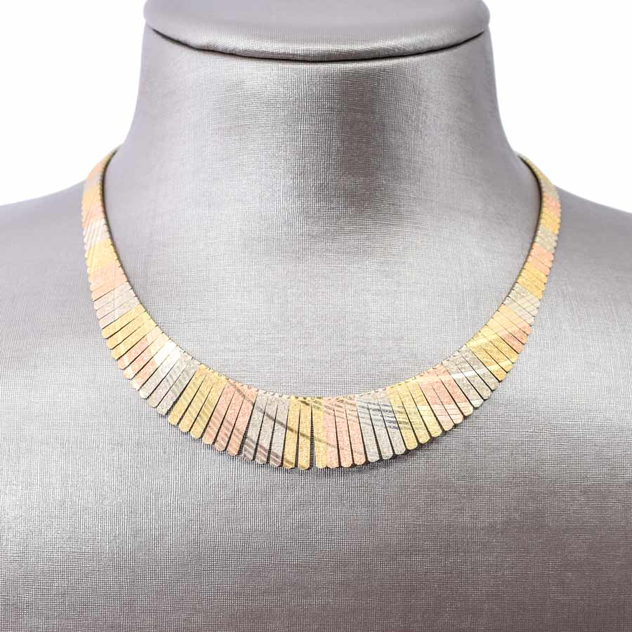 unsigned-18k-white-yellow-rose-gold-fence-necklace-1