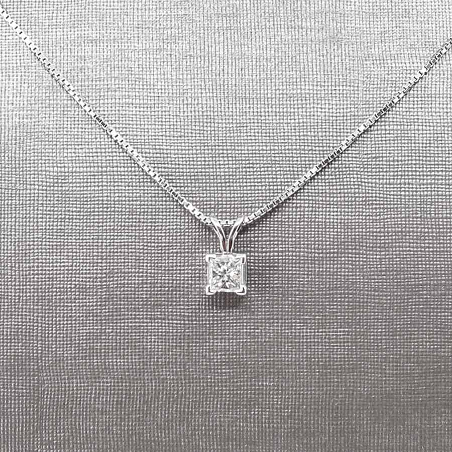 unsigned-14k-white-gold-princess-cut-diamond-pendant-necklace-2