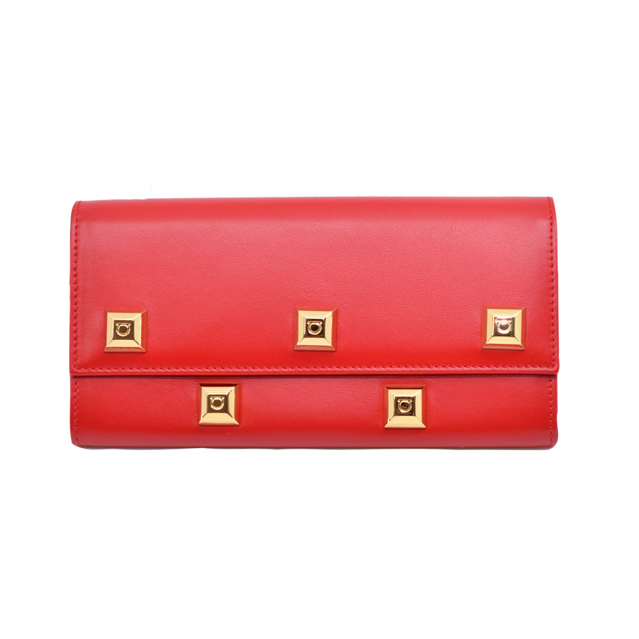 salvatoreferragamo-red-leather-yellow-studded-wallet