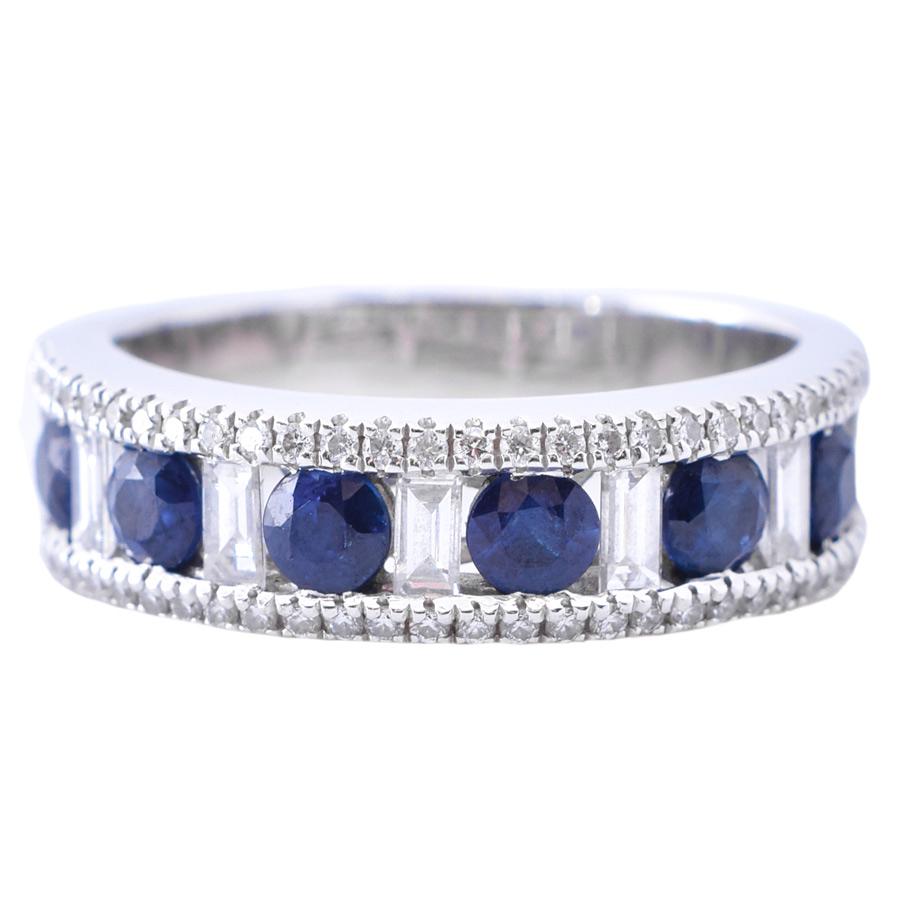 unsigned-18k-white-gold-emerald-cut-diamond-round-sapphire-ring-1