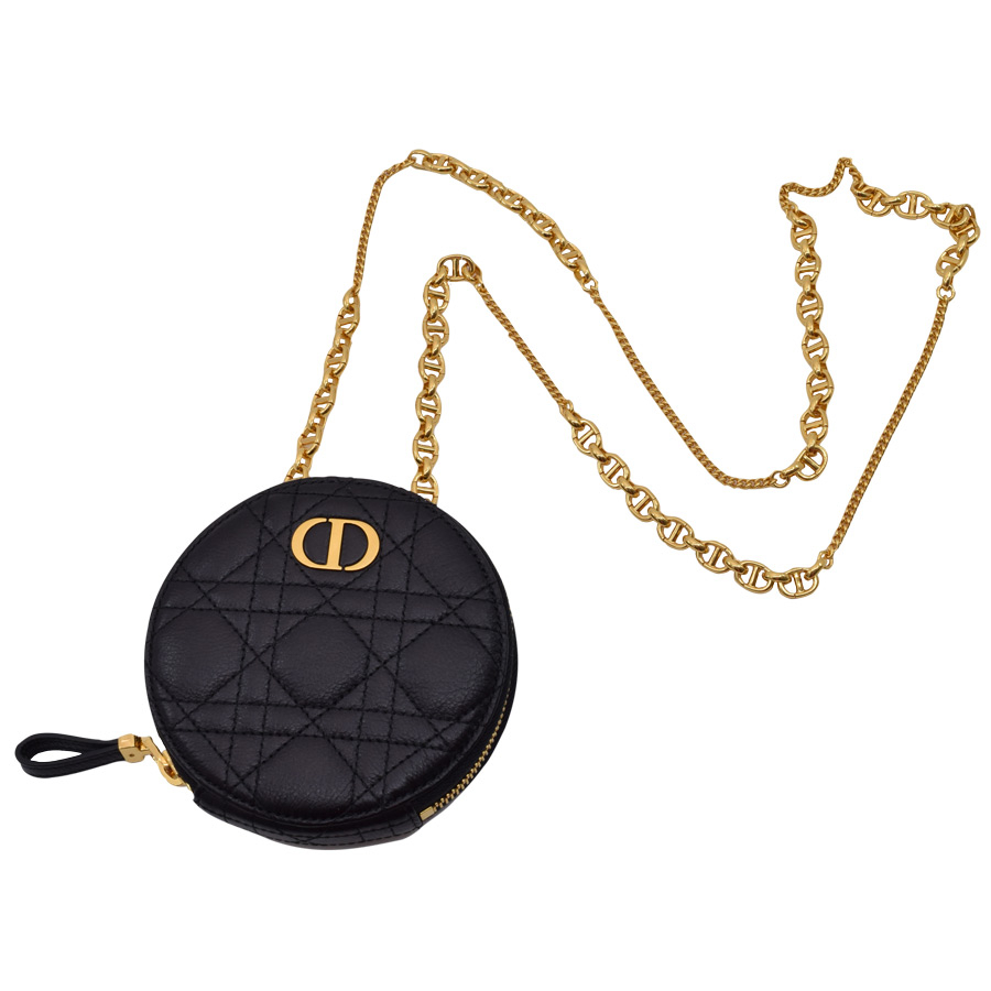 christiandior-black-quilted-small-chain-crossbody-round-purse