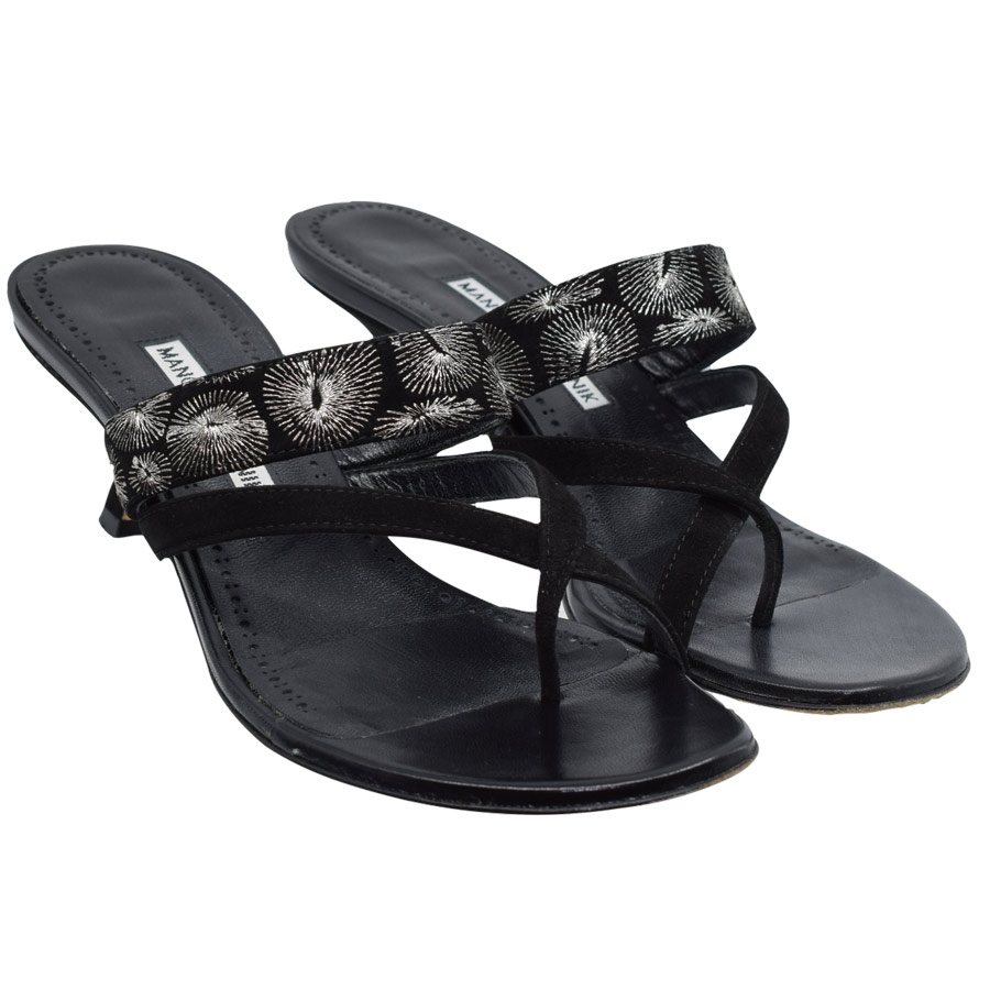 manoloblahnik-black-suede-burst-pattern-pump-sandals