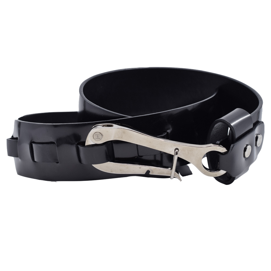 celine-black-patent-leather-hook-belt