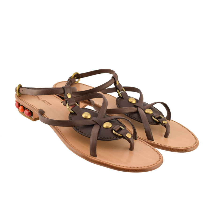 miumiu-brown-leather-strappy-flat-sandals