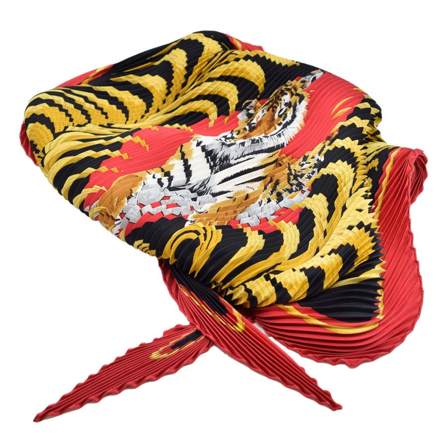 hermes-red-yellow-black-pleated-silk-tiger-scarf-