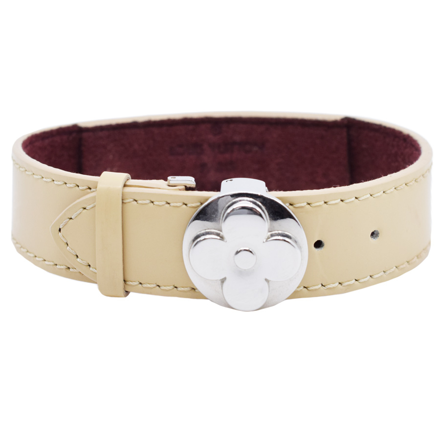louisvuitton-cream-silver-flower-leather-bracelet