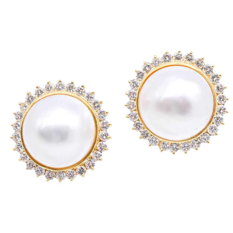 unsigned-18k-yellow-gold-large-pearl-diamond-halo-earrings-1