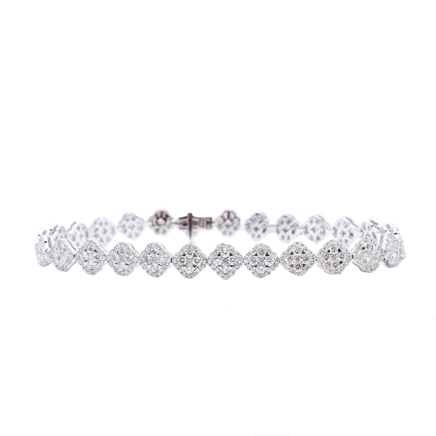unsigned-18k-white-gold-diamond-five-stone-halo-tennis-bracelet-1