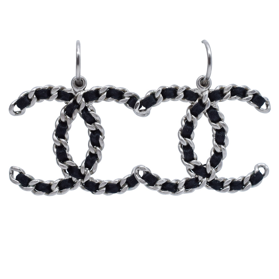 chanel-black-leather-chain-silver-cc-earrings-1