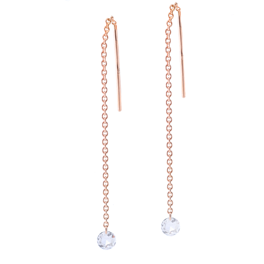 unsigned-18k-pink-gold-diamond-hanging-chain-earrings-1