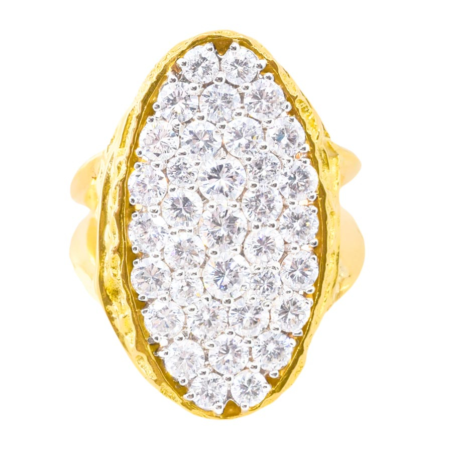unsigned-18k-yellow-gold-hammered-face-diamond-oval-cluster-ring-1