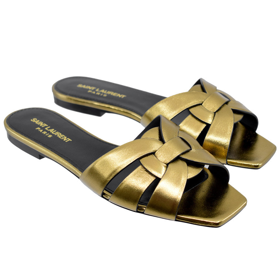 saintlaurent-GOLD-slide-sandals