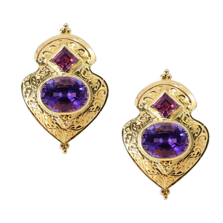 unsigned-18k-yellow-gold-purple-stone-earrings-1