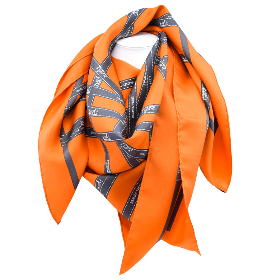 hermes-orange-brown-bow-scarf-2