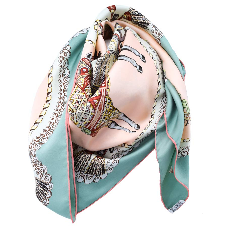 hermes-pink-teal-horse-carriage-silk-scarf-1