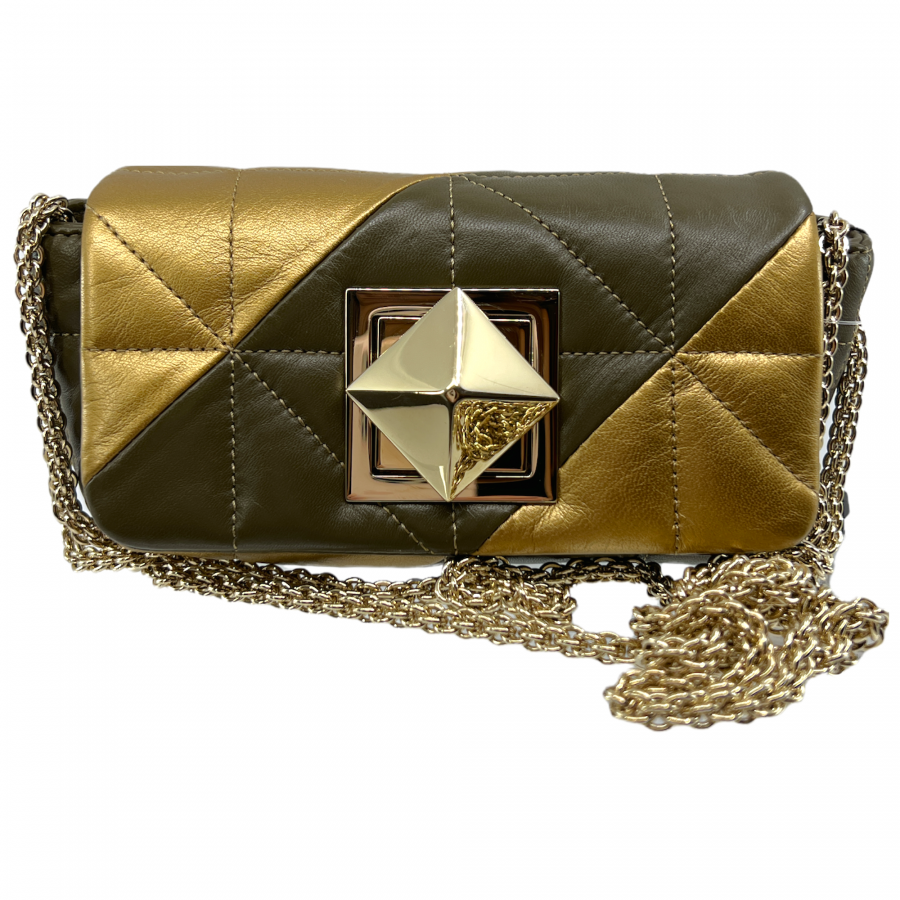soniarykiel-gold-metalic-olive-leather-shoulder-bag