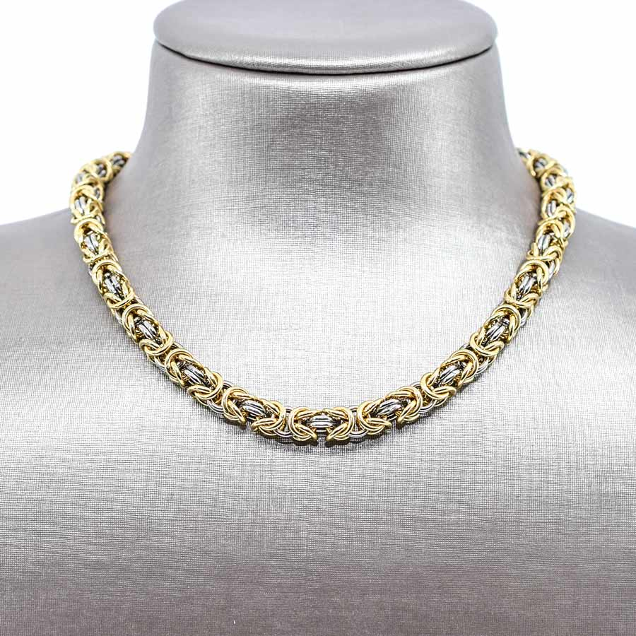 unsigned-18k-white-yellow-gold-byzantine-necklace-1