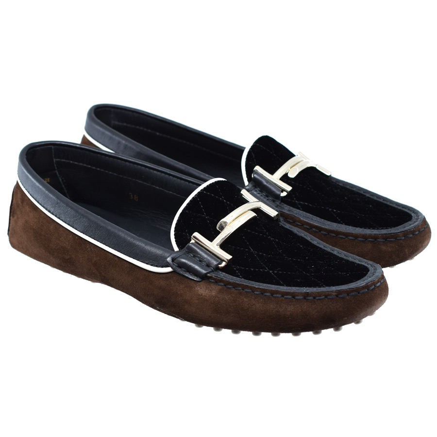 tods-brown-black-suede-velvet-driving-loafers