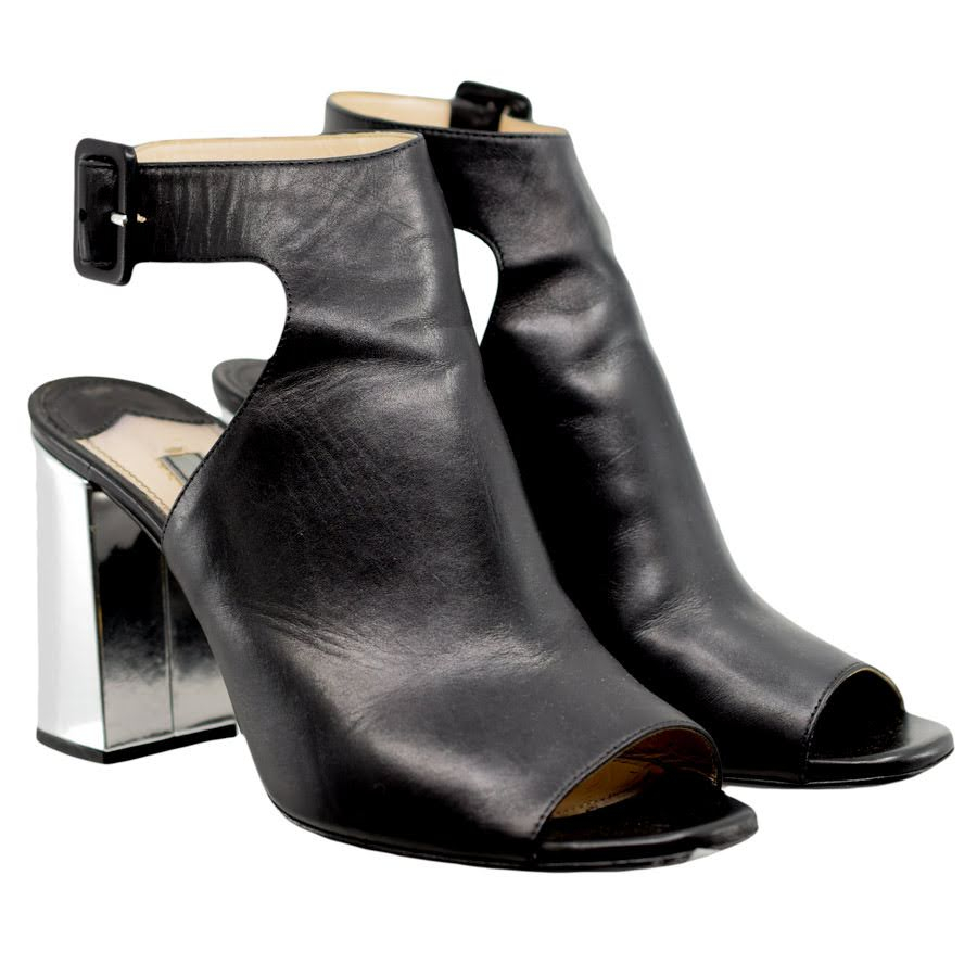 prada-black-leather-ankle-buckle-silver-block-heel-booties